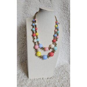 Pastel Pink blue Green Graduated Bead Layered Spring Easter Costume Necklace N1A